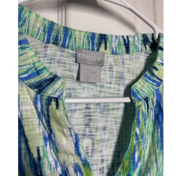 Chicos Women 1 Blue Green Tank V Neck Hi Low Top Casual Summer Spring - Picture 4 of 7